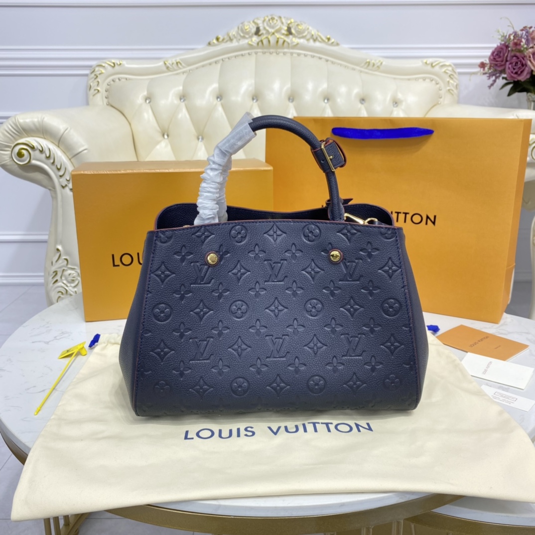 Louis Vuitton MONTAIGNE MM Handbag Monogram Empreinte M42746 Navy Blue/Red